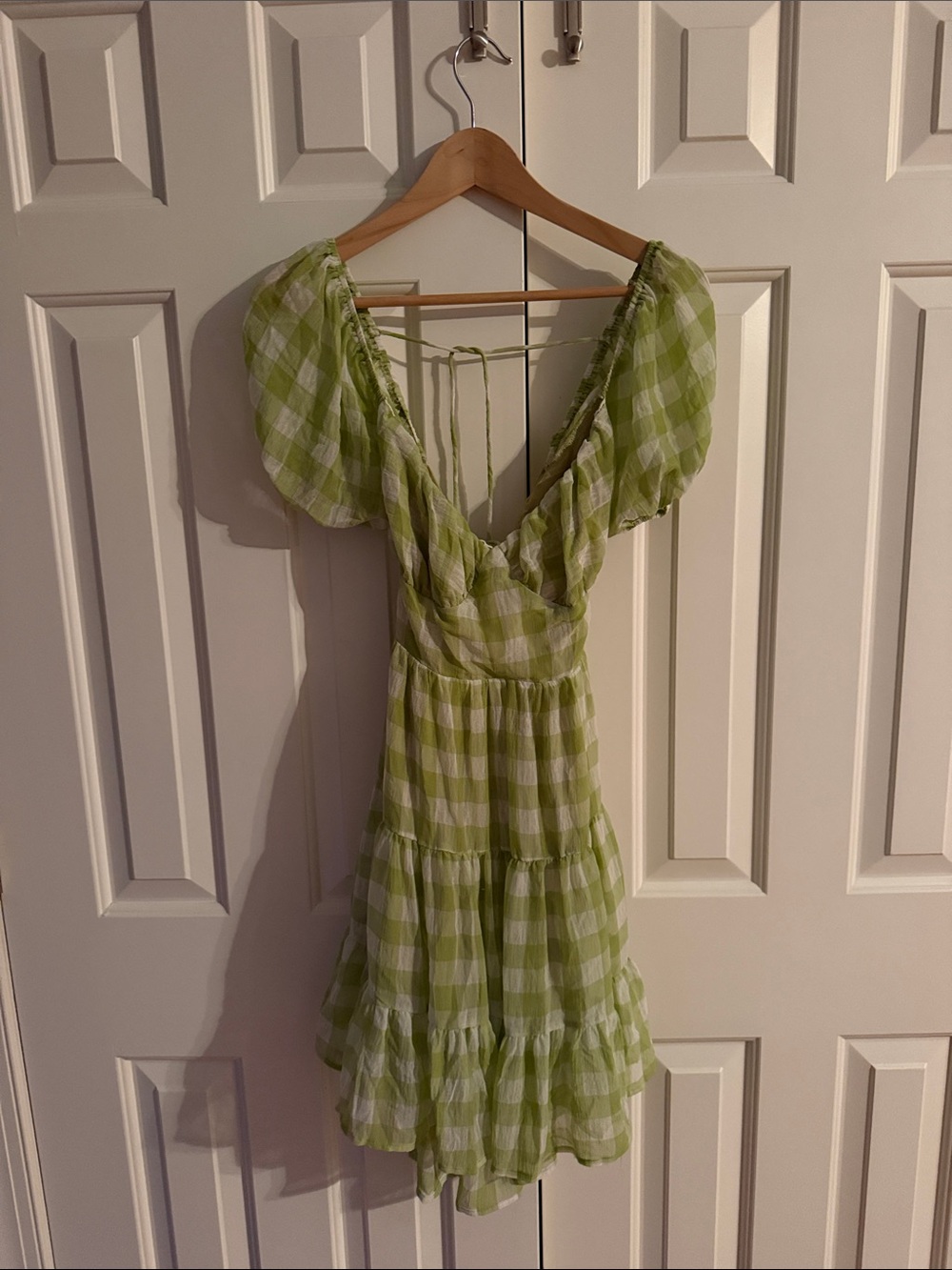 Princess Polly Lime Gingham Puff-Sleeve Midi Dress